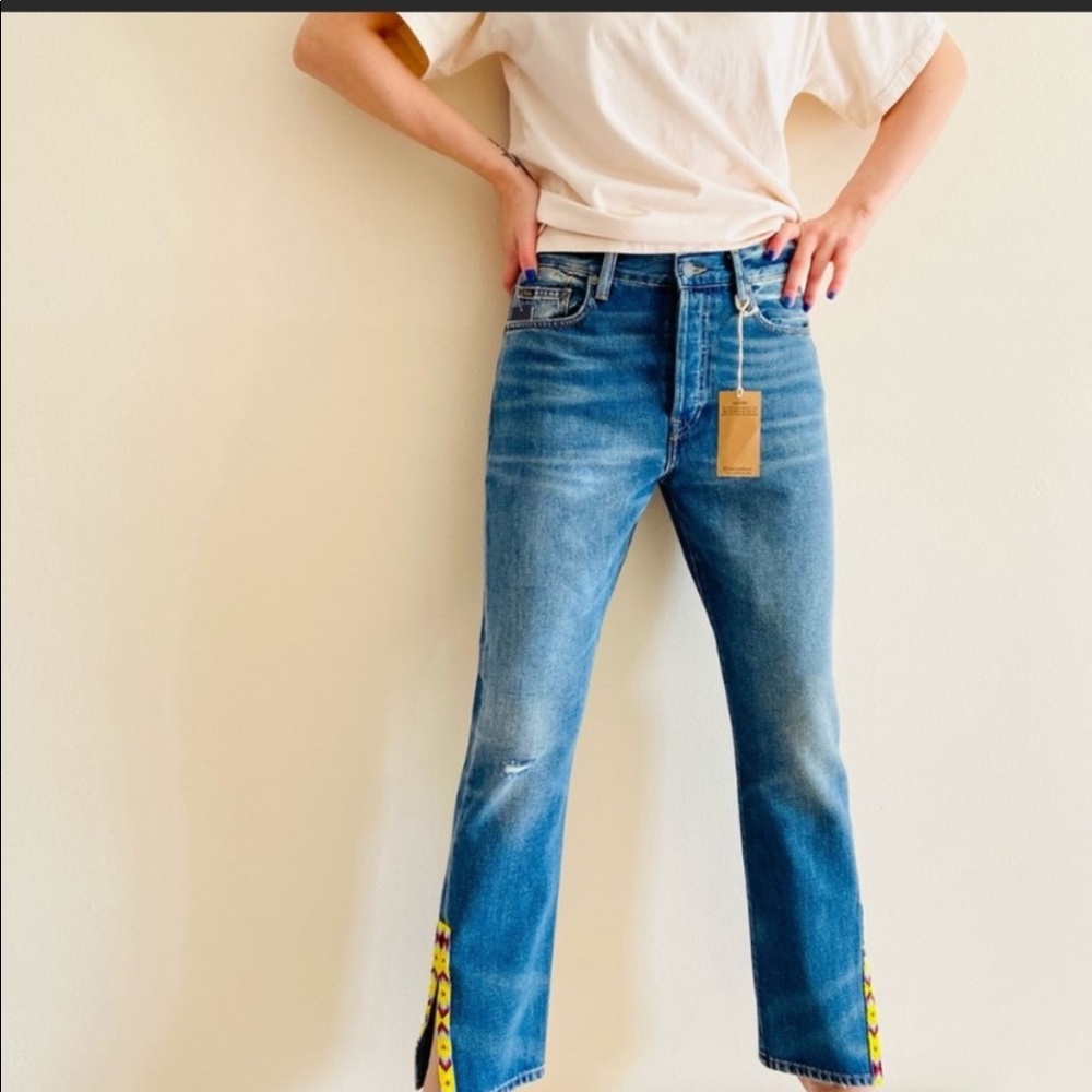 NWT Polo by Ralph Lauren High-Rise Blue Straight Jeans with Yellow Accent